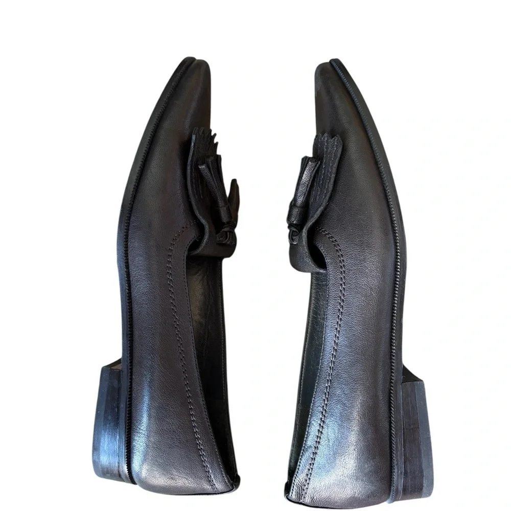 Stuart Weitzman Black Leather Avatass Pointed Toe Loafer Flats Size 7.5